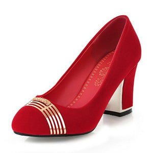 Slip On Metal Decoration Square Heel Pumps - http://chicboutique.com.au