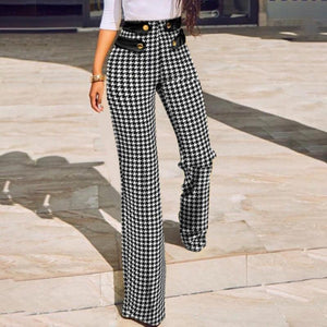 Buttoned High Waist Plaid Trousers - http://chicboutique.com.au