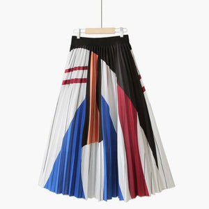 Pleated Striped Print Elegant High Waist A Line Skirt - http://chicboutique.com.au