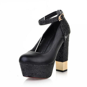 Square Heel with Ankle Strap High Heel Pumps - http://chicboutique.com.au