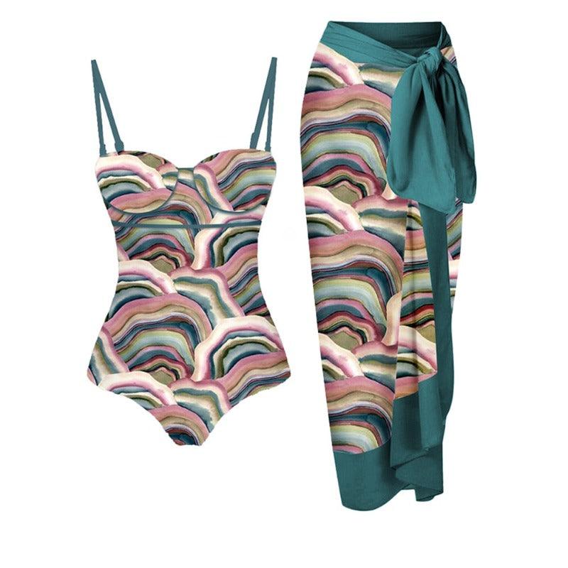 Abstract Print One Piece Swimsuit and Matching Cover Up - http://chicboutique.com.au