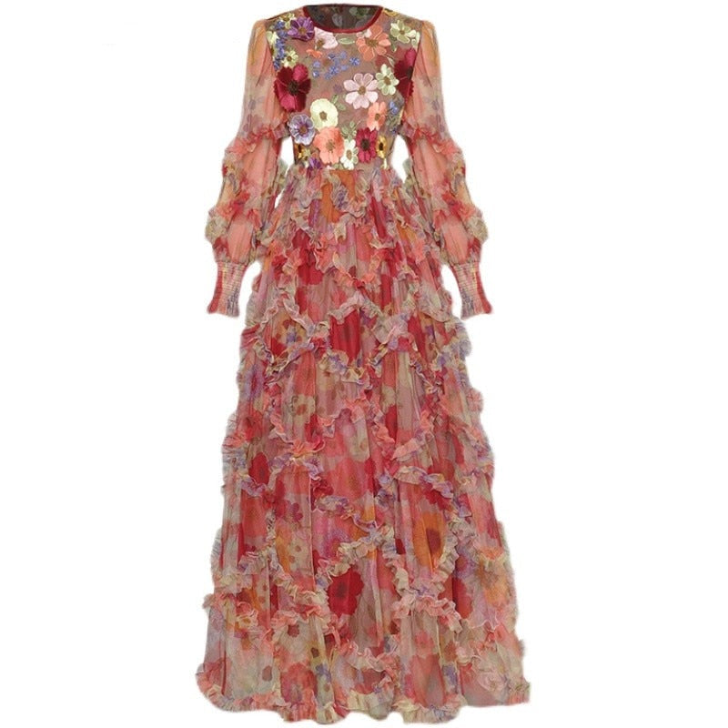 Fashion Designer Lantern sleeve Embroidery Maxi Dress - http://chicboutique.com.au