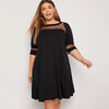 Plus Size Half Sleeve Mesh Panel Dress