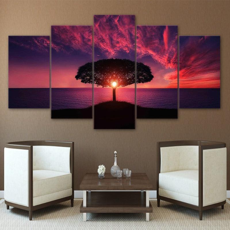 HD print 5 piece canvas art Tree Sun rise on the sea modern home decor | http://chicboutique.com.au