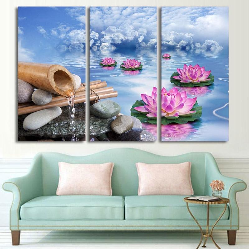 HD printed 3 piece canvas art Blue Sky Lotus water Wall art - http://chicboutique.com.au