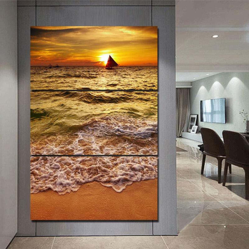 3 Piece Golden Sea Wave Canvas Painting HD Print Seascape Wall art - http://chicboutique.com.au