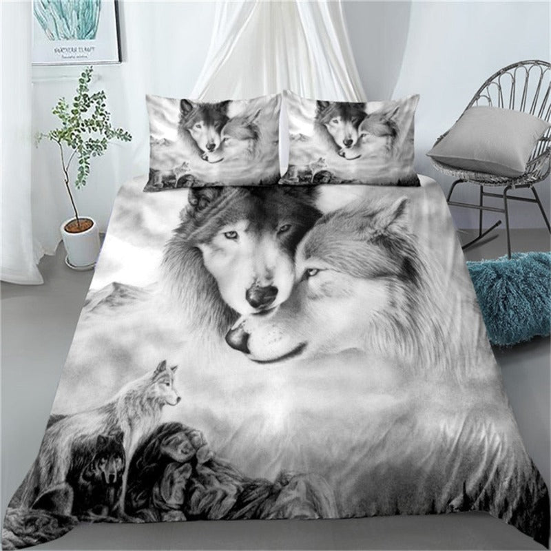 Wolf Print Black and White Doona Cover Set