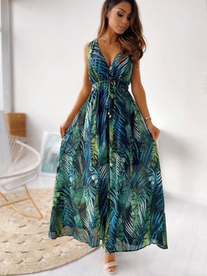 V Neck Bohemian Floral Print Sleeveless Maxi Dress - http://chicboutique.com.au