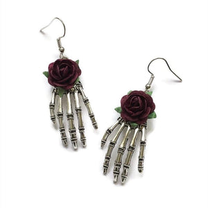 Skeleton Hands with Red Rose Fashion Earrings - http://chicboutique.com.au