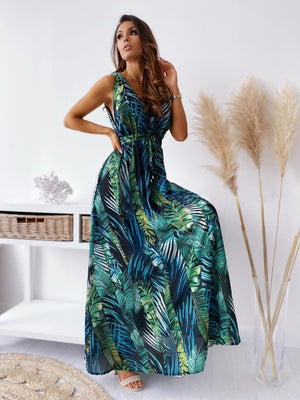 V Neck Bohemian Floral Print Sleeveless Maxi Dress - http://chicboutique.com.au