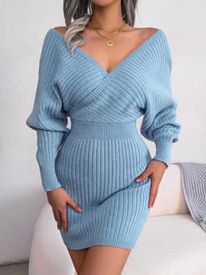 Solid Color Off The Shoulder Knitted Dress