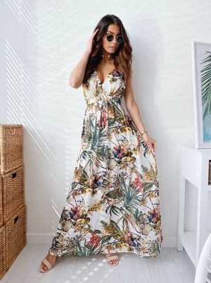 V Neck Bohemian Floral Print Sleeveless Maxi Dress - http://chicboutique.com.au