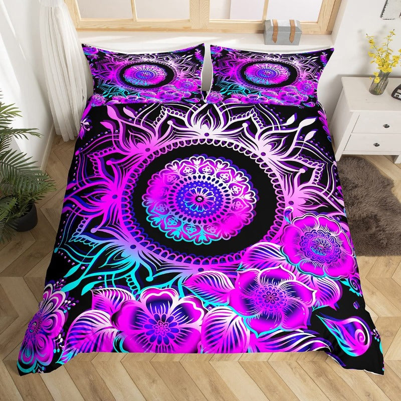 Bohemian Mandala Exotic Floral Prints Duvet Cover Set