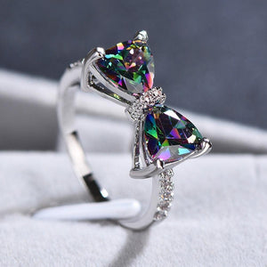 Bow Shaped Multi Coloured Cubic Zirconia Ring - http://chicboutique.com.au