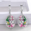 Pink Flowers Luxury Crystal CZ Green Leaf Earrings - http://chicboutique.com.au