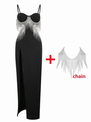 Tassel Maxi Luxury Body-con High Slit Evening Dress - http://chicboutique.com.au