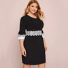 Plus Size 3/4 Sleeve Lace Panel Sheath Dress