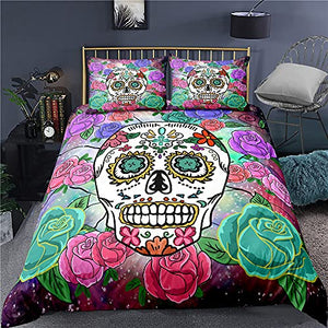 Skull Rose Skeleton Theme Duvet Cover Set Polyester Comforter Cover with Pillowcase for Kid Boy Teen King Queen Size Bedding Set - http://chicboutique.com.au