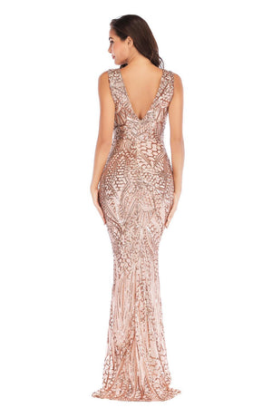 Sequinned body-con elegant vintage long Dress - http://chicboutique.com.au