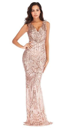 Sequinned body-con elegant vintage long Dress - http://chicboutique.com.au