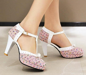 Spike Heel T-strap Round Toe Platform Shoes - http://chicboutique.com.au