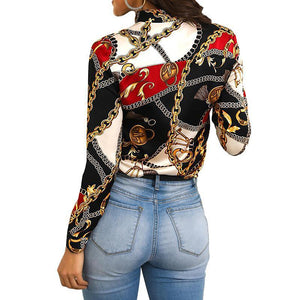 Chain print long-sleeved casual shirt blouse - http://chicboutique.com.au