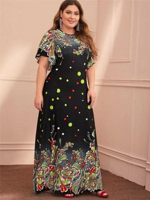 Plus Size Printed Long Dress - http://chicboutique.com.au