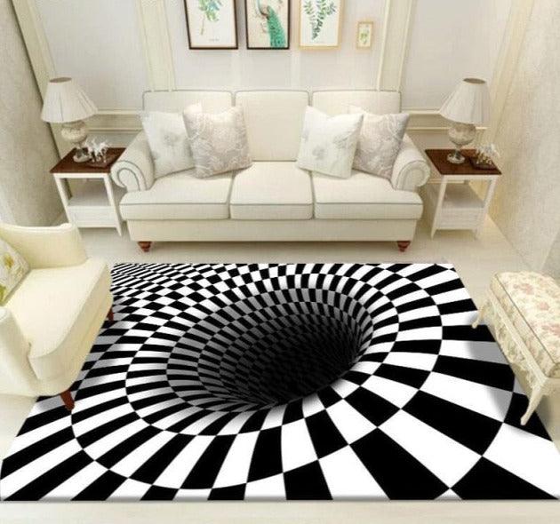 Illusion Geometric Black & White Grid Area Rug - http://chicboutique.com.au