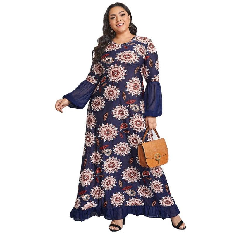 High Quality Plus Size Long Sleeve Printed Dress - http://chicboutique.com.au