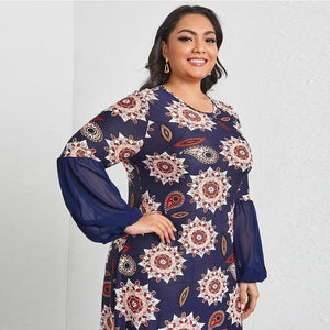 High Quality Plus Size Long Sleeve Printed Dress - http://chicboutique.com.au