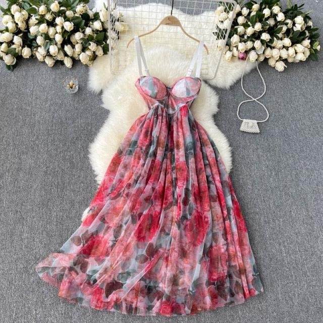 Corset Flower Print Multi-layer Mesh Dress - http://chicboutique.com.au