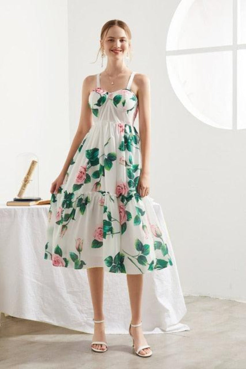 Corset Flower Print Multi-layer Mesh Dress - http://chicboutique.com.au