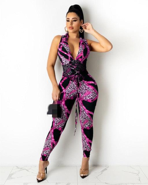 Sleeveless Stretch Chain Print Jumpsuit - http://chicboutique.com.au