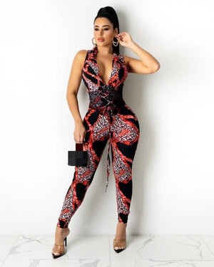 Sleeveless Stretch Chain Print Jumpsuit - http://chicboutique.com.au