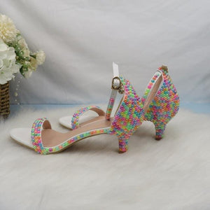 Pearl Ankle Strap Multicoloured Thin Heel Buckle Sandal - http://chicboutique.com.au