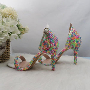 Pearl Ankle Strap Multicoloured Thin Heel Buckle Sandal - http://chicboutique.com.au