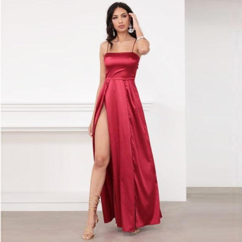 Long Satin Spaghetti Strap Evening Dress - http://chicboutique.com.au