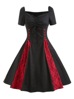 Lace-Up High Waist Vintage Rockabilly Black and Red Dress - http://chicboutique.com.au