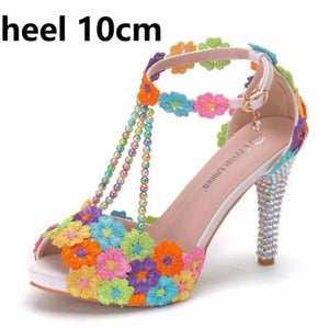 Ankle Strap Coloured Floral High Heels - http://chicboutique.com.au