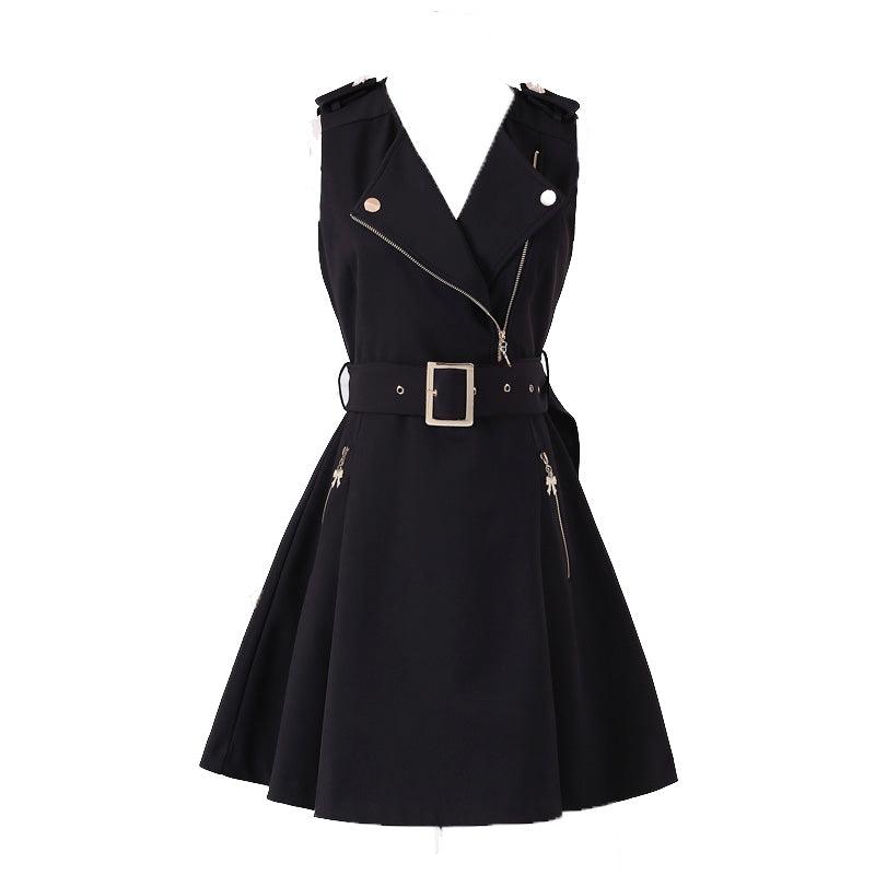 Black Sleeveless Slim Dress with belt - http://chicboutique.com.au