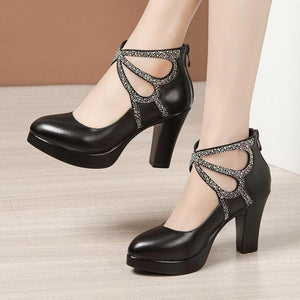 Split Leather Rhinestone High Heels - http://chicboutique.com.au