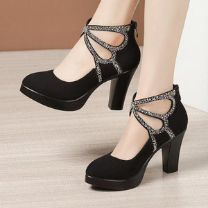 Split Leather Rhinestone High Heels - http://chicboutique.com.au