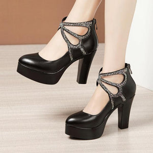 Split Leather Rhinestone High Heels - http://chicboutique.com.au