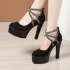 Split Leather Rhinestone High Heels - http://chicboutique.com.au