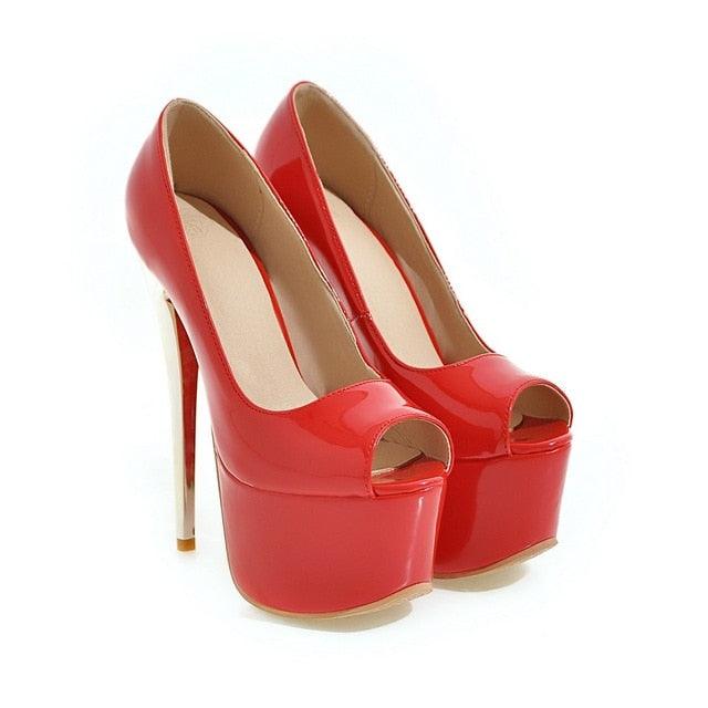 16CM Extreme High Heel Peep Toe Platform Patent Leather Pumps - http://chicboutique.com.au