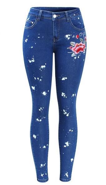 Floral Dirty Jeans With Embroidery Stretchy Denim Pants | http://chicboutique.com.au