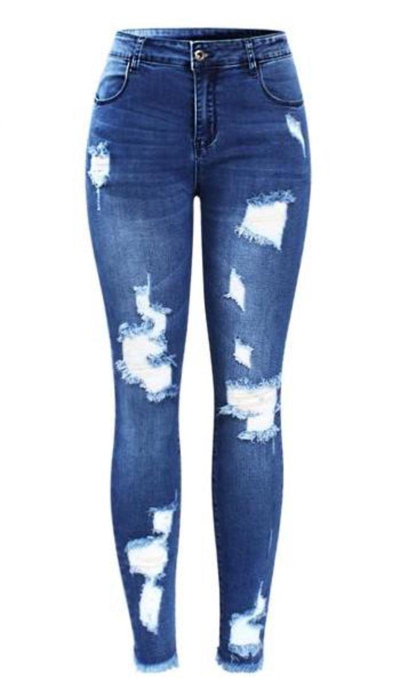 Ultra Stretchy Blue Tassel Ripped Jeans | http://chicboutique.com.au