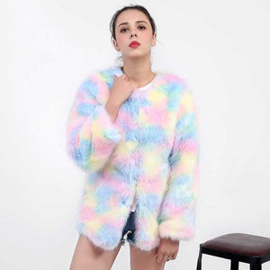 Elegant Faux Fur Multicolor Long Sleeve Coat | http://chicboutique.com.au