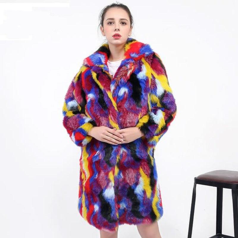 Faux Fur Colorful Jacket Long Soft Warm Rainbow color | http://chicboutique.com.au